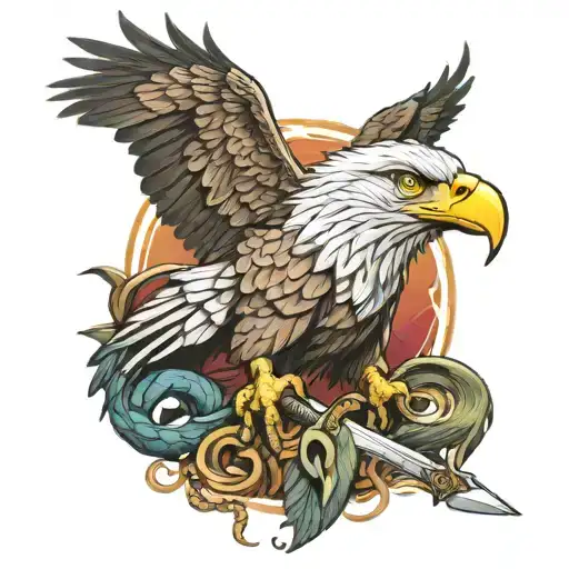 eagle with sword and snake tattoo design idea