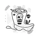 A minimalist bubble tea cup with a tiny airplane flying out of it, symbolizing the client's love for travel and bubble tea. tattoo design idea