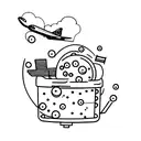 A minimalist bubble tea cup with a tiny airplane flying out of it, symbolizing the client's love for travel and bubble tea. tattoo design idea