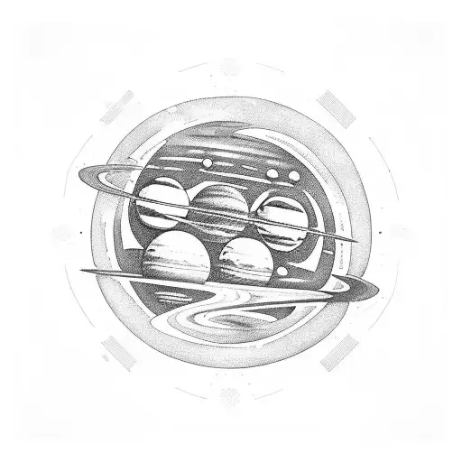 Galactic space scene with a caravan of planets inspired by 'Planet Caravan' by Black Sabbath tattoo design idea