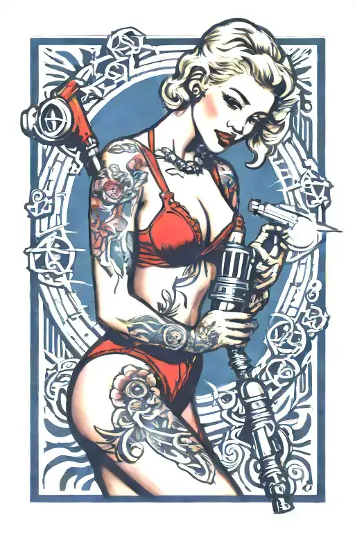 tattooed blonde pinup with welding torch tattoo design idea