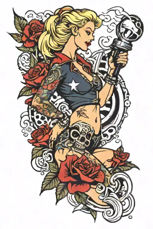blonde tattooed pinup with welding torch sailor jerry style tattoo design idea