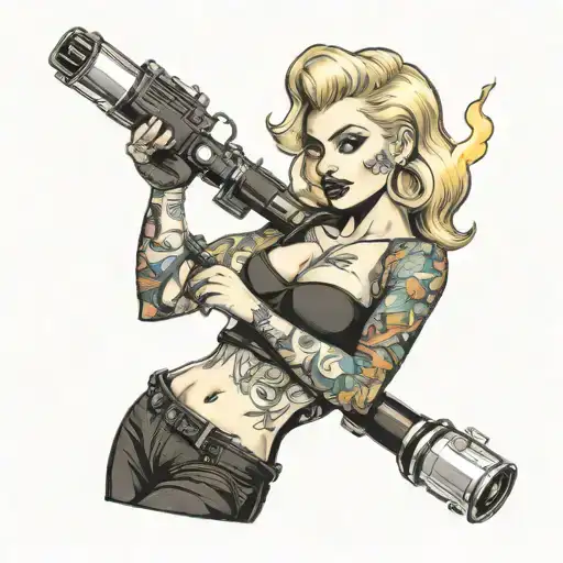 blonde tattooed pinup with welding torch tattoo design idea