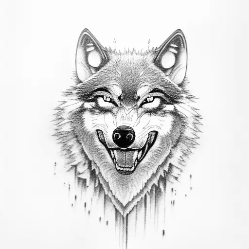 A black-grey tattoo of a wolf howling at a Chevy truck, symbolizing the hard work and determination tattoo design idea