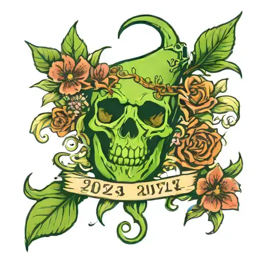 green gallbladder with flowers and death date 2024 tattoo design idea