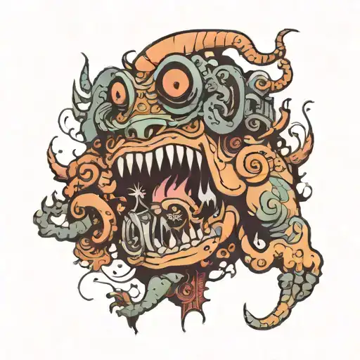 Numbers & a monster, text below that says "Send it to the Control Account" tattoo design idea