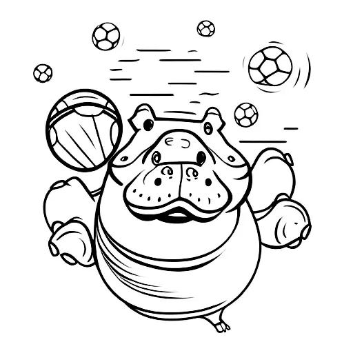 female hippo playing football tattoo design idea