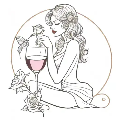 fairy, rose and wine glass  tattoo design idea