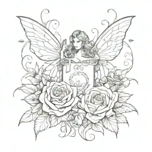 fairy, rose, wine tattoo design idea