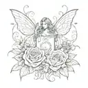 fairy, rose, wine tattoo design idea