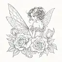fairy, rose, wine tattoo design idea