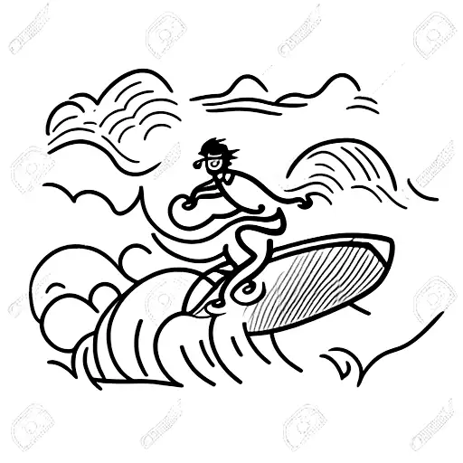 A surfer catching a wave with a Hong Kong cityscape in the background tattoo design idea