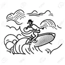 A surfer catching a wave with a Hong Kong cityscape in the background tattoo design idea