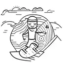 A surfer catching a wave with a Hong Kong cityscape in the background tattoo design idea