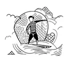 A surfer catching a wave with a Hong Kong cityscape in the background tattoo design idea