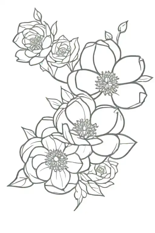 succulent, ranunculus, daisy, peony flowers tattoo design idea
