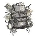 A student's backpack filled with music sheets and money bags, symbolizing the balance between education and passion tattoo design idea