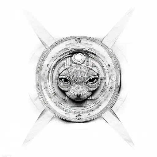 artistic sketch of a sphynx car with three eyes tattoo design idea