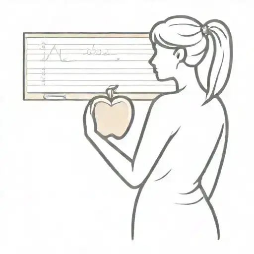A silhouette of a teacher in front of a chalkboard with a heart-shaped apple, representing dedication to education and love for teaching tattoo design idea