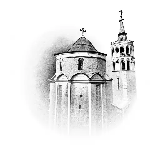 a basketball hoop on top of the st. donatus church in zadar tattoo design idea