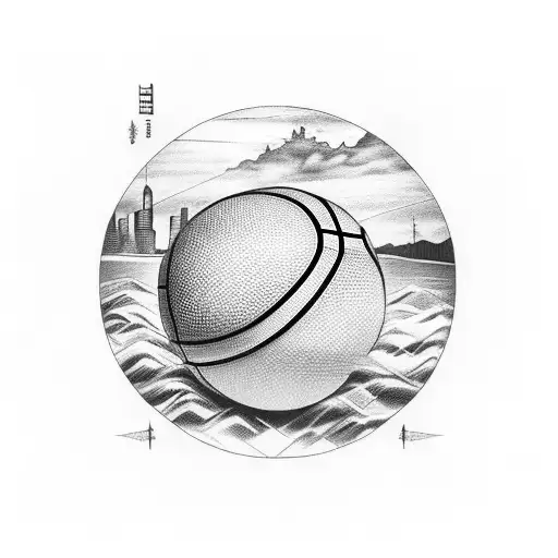A basketball with the skyline of Zadar inside tattoo design idea