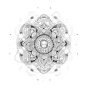 A dotwork mandala with symbols of Umbanda incorporated into the design, representing the client's spiritual connection tattoo design idea