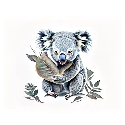 Koala eating eucalyptus leaves. tattoo design idea