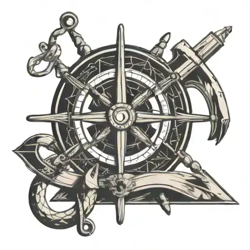 ship's rudder with a ship's anchor passing through it. And the viewing angle should be straight ahead. tattoo design idea