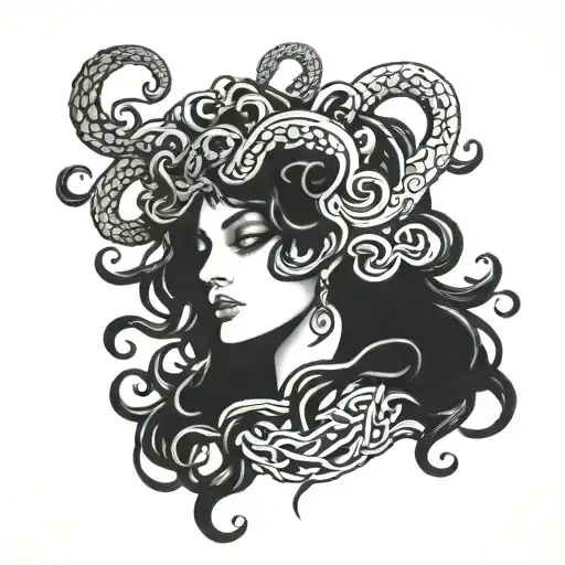 goddess medusa blindfolded tattoo design idea