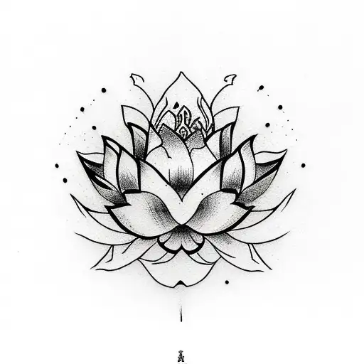 Lotus Flower with double sided axe tattoo design idea