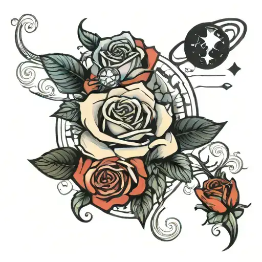 roses with diamond and planet venus tattoo tattoo design idea