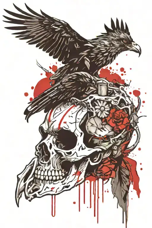 skull, raven, wolf tattoo design idea