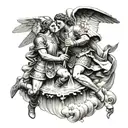 st Florian with angel pouring water   tattoo design idea