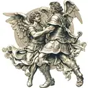 st Florian with angel pouring water   tattoo design idea