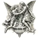 st Florian with angel pouring water   tattoo design idea