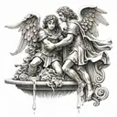st Florian with angel pouring water   tattoo design idea