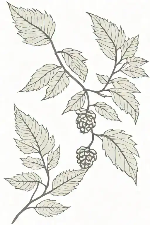 A minimalistic design of mulberry fruit with fern leaves tattoo design idea