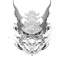 japanese style waves with oni mask tattoo design idea