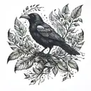 leaves become many crows that merge into a raven with wings spread tattoo design idea