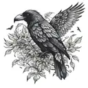 leaves become many crows that merge into a raven with wings spread tattoo design idea