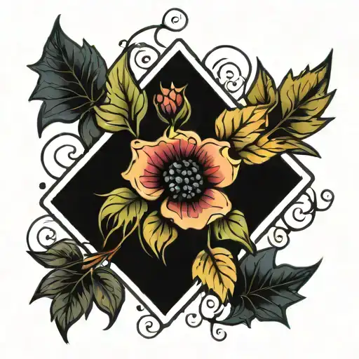 blackberry vine and diamond shaped line outlining tattoo design idea