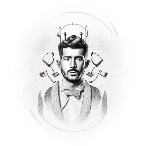 Create a realistic portrait of the streamer from Vinnytsia Papich with an iron as a symbolic element tattoo design idea