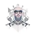 Create a realistic portrait of the streamer from Vinnytsia Papich with an iron as a symbolic element tattoo design idea