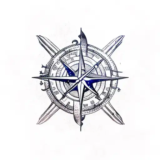 pirate ship with a kraken and a compass tattoo design idea