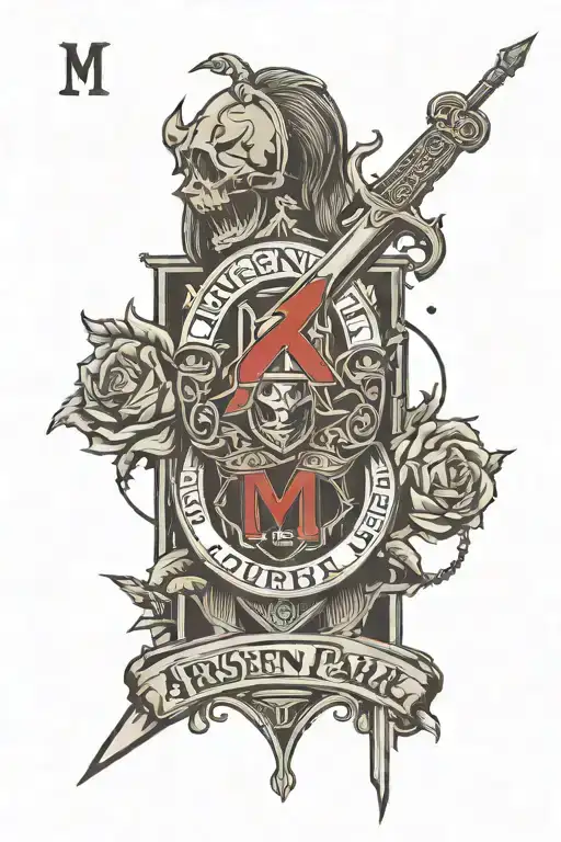 I need to do a tattoo design with Arsenal logo, Letter M, Linkin  Park logo and date 11.12.2024 tattoo design idea