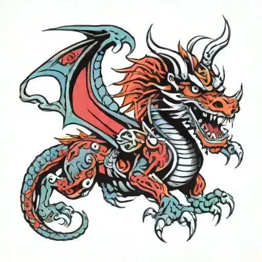 mechanical dragon warrior tattoo design idea
