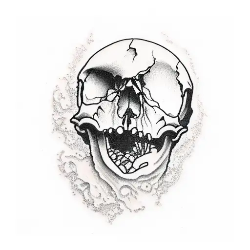 damage skull across time with fungus tattoo design idea