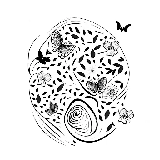 floral arm wrap with butterflies and dove tattoo design idea