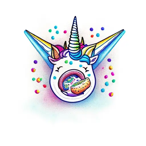 Unicorn eating a bagel tattoo design idea