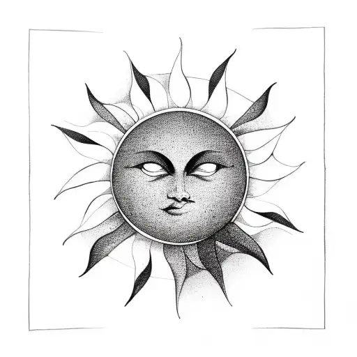 half moon and sun, black and white tattoo design idea